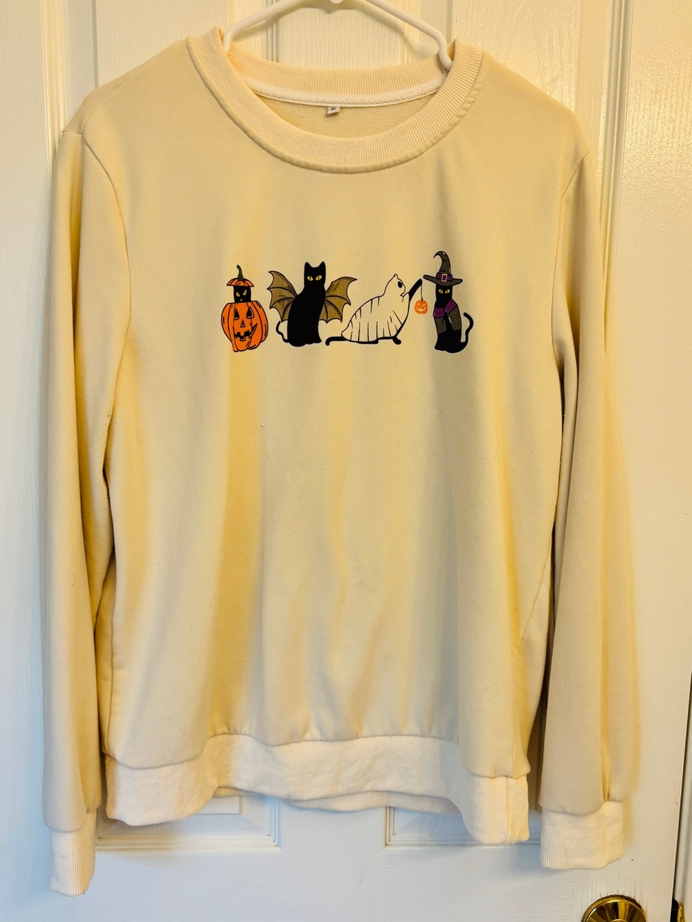 Halloween Cat Graphic Crewneck Sweatshirt - Cream ~ Women’s XL ~ Crazy Cat Lady